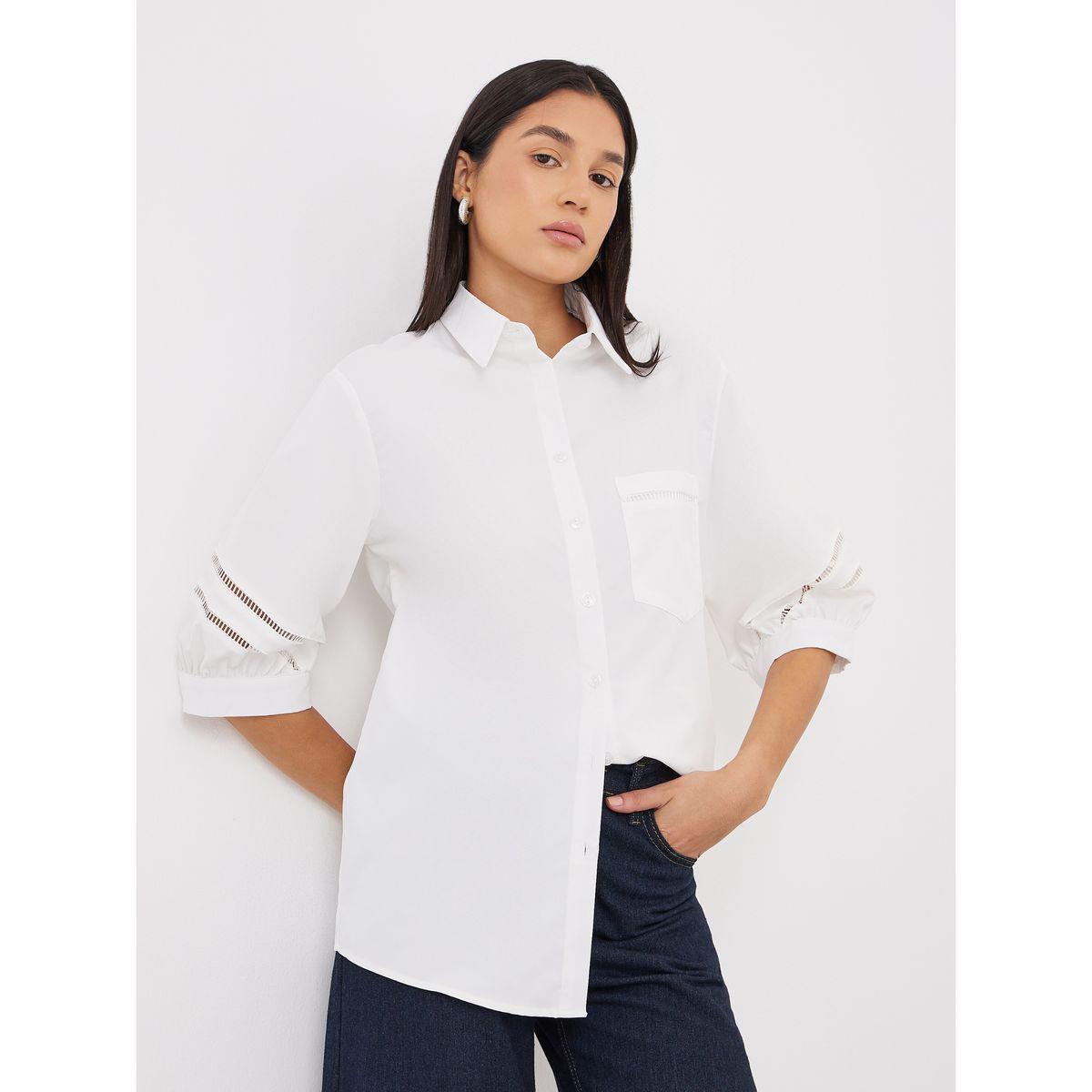 Styli Women White Cut-Out Sleeve Longline Shirt-women-clothing-shirtsandblouses-shirts-image-1