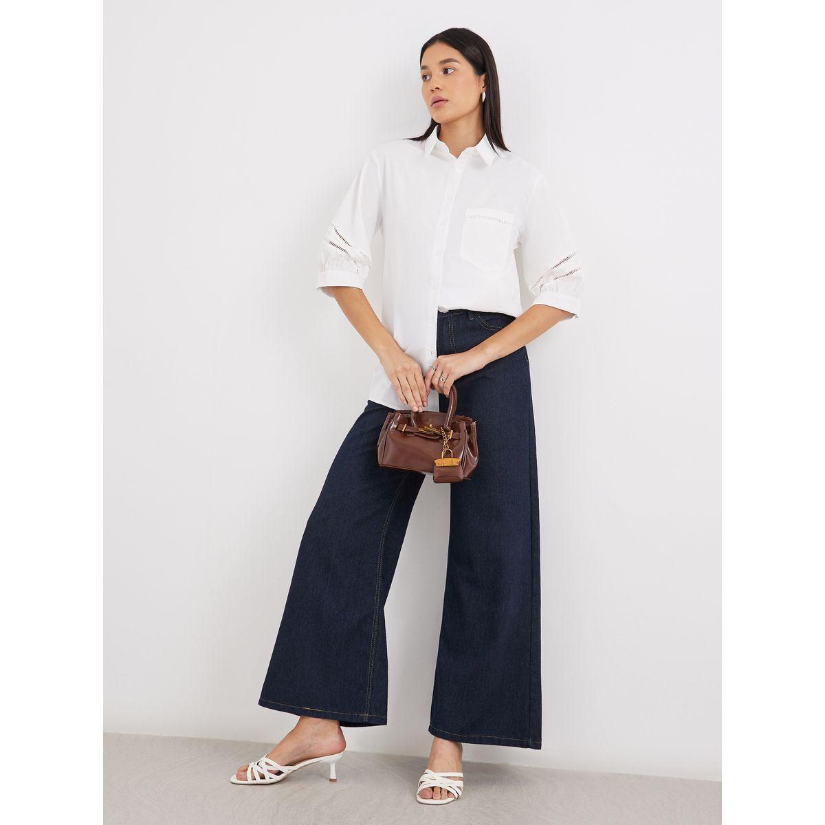 Styli Women White Cut-Out Sleeve Longline Shirt-women-clothing-shirtsandblouses-shirts-image-2