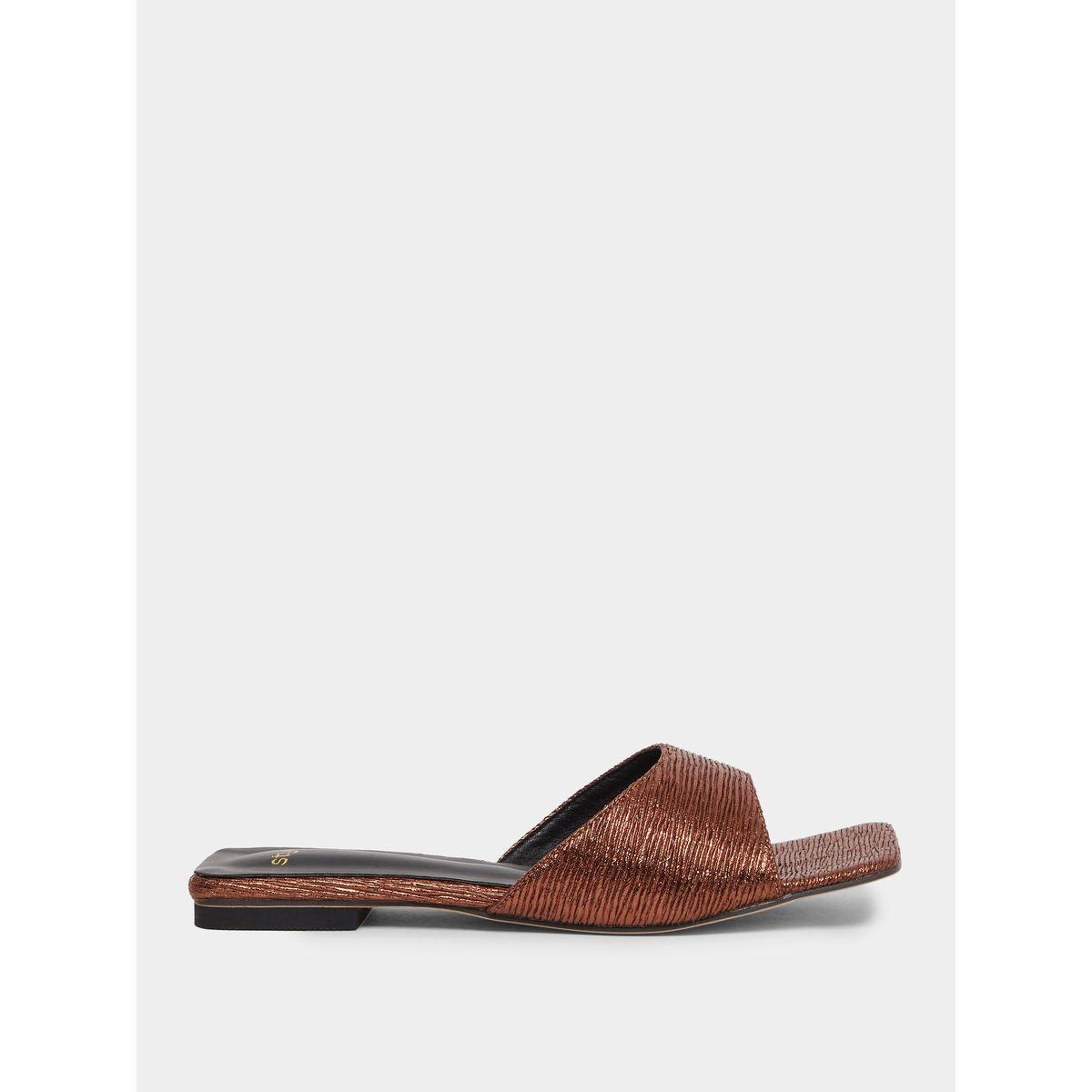 Styli Textured Slip-On Flat Sandals-women-shoes-sandals-flats-image-1