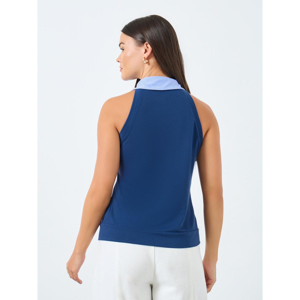 Styli Navy Blue Sleeveless Knit Top-women-clothing-tshirts-image-4