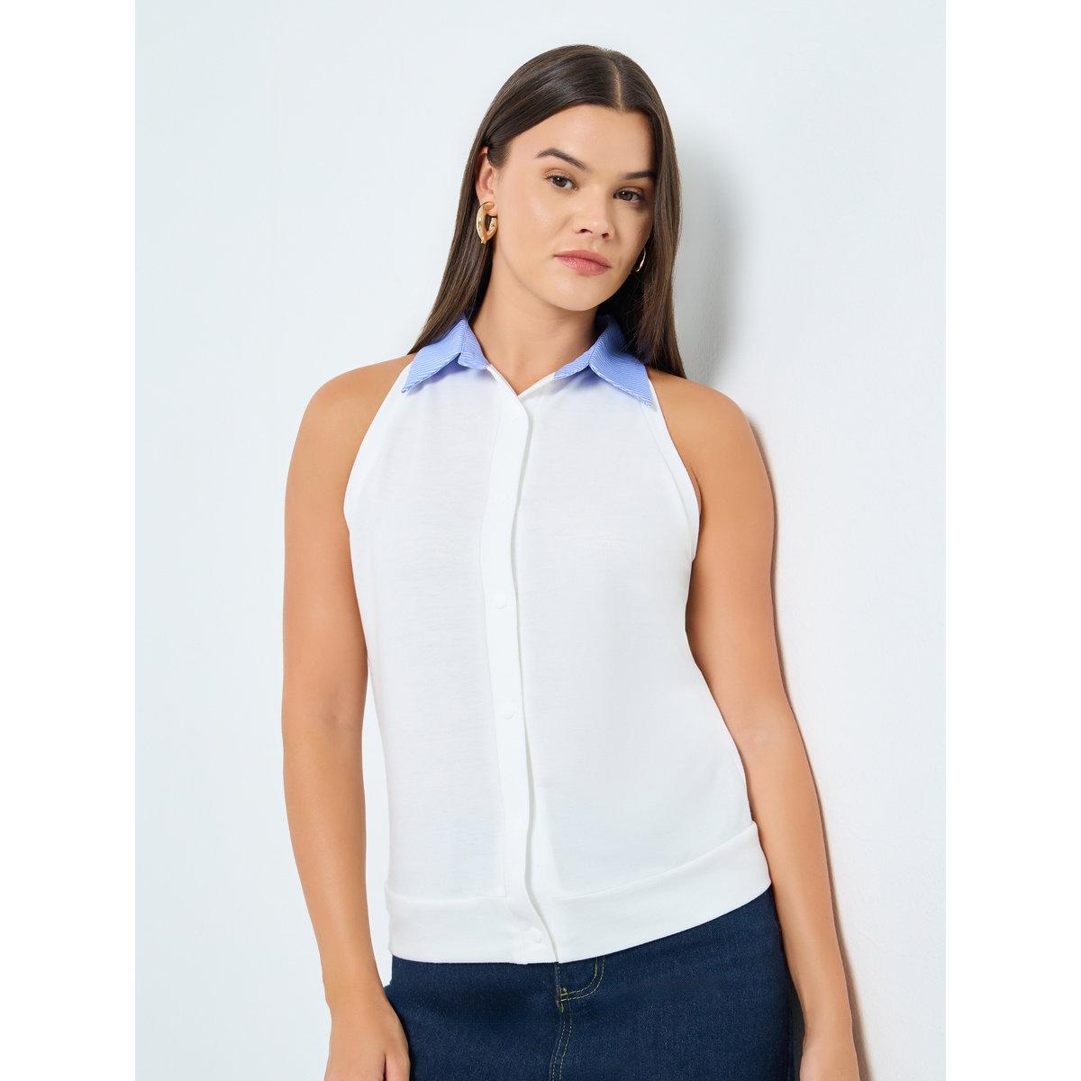 Styli White Sleeveless Knit Top-women-clothing-tshirts-image-1