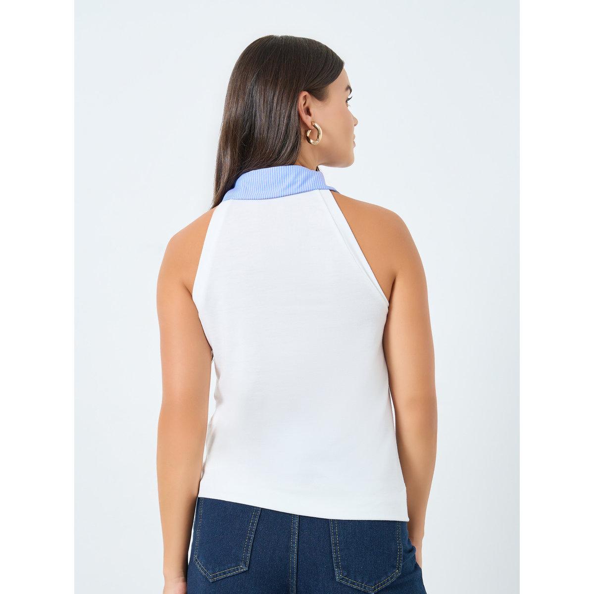 Styli White Sleeveless Knit Top-women-clothing-tshirts-image-4