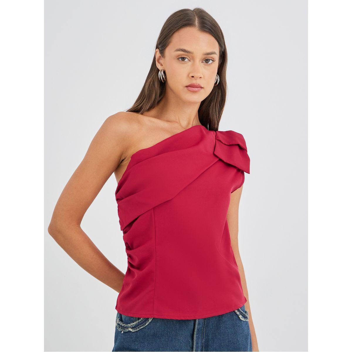 بلوزة بكتف واحد وتفاصيل كشكش-women-clothing-shirtsandblouses-blouses-image-1