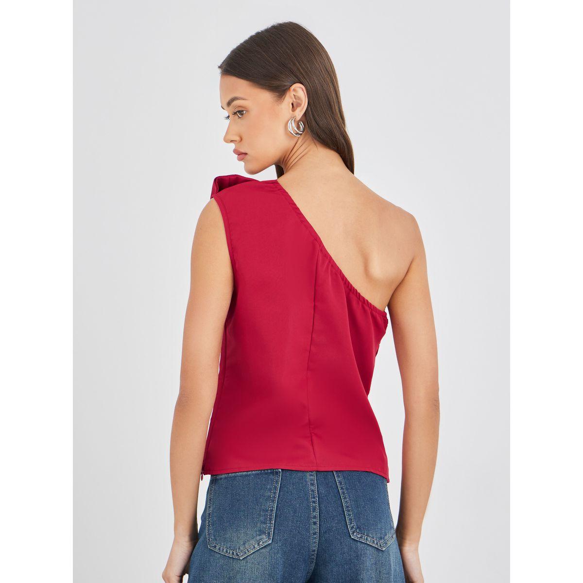 بلوزة بكتف واحد وتفاصيل كشكش-women-clothing-shirtsandblouses-blouses-image-4