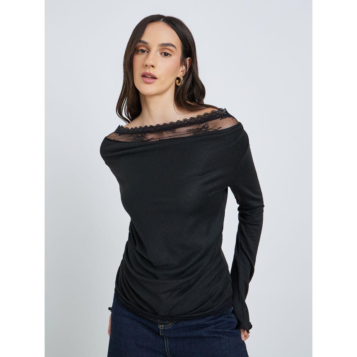 بلوزة بتداخلات دانتيل مع ياقة منسدلة-women-clothing-shirtsandblouses-blouses-image-1