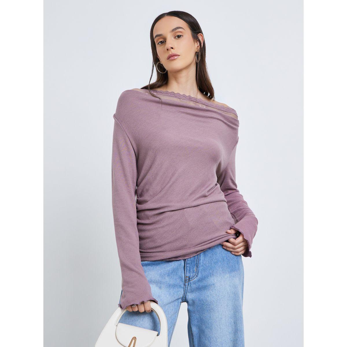 بلوزة بتفاصيل دانتيل مع ياقة منسدلة-women-clothing-shirtsandblouses-blouses-image-1