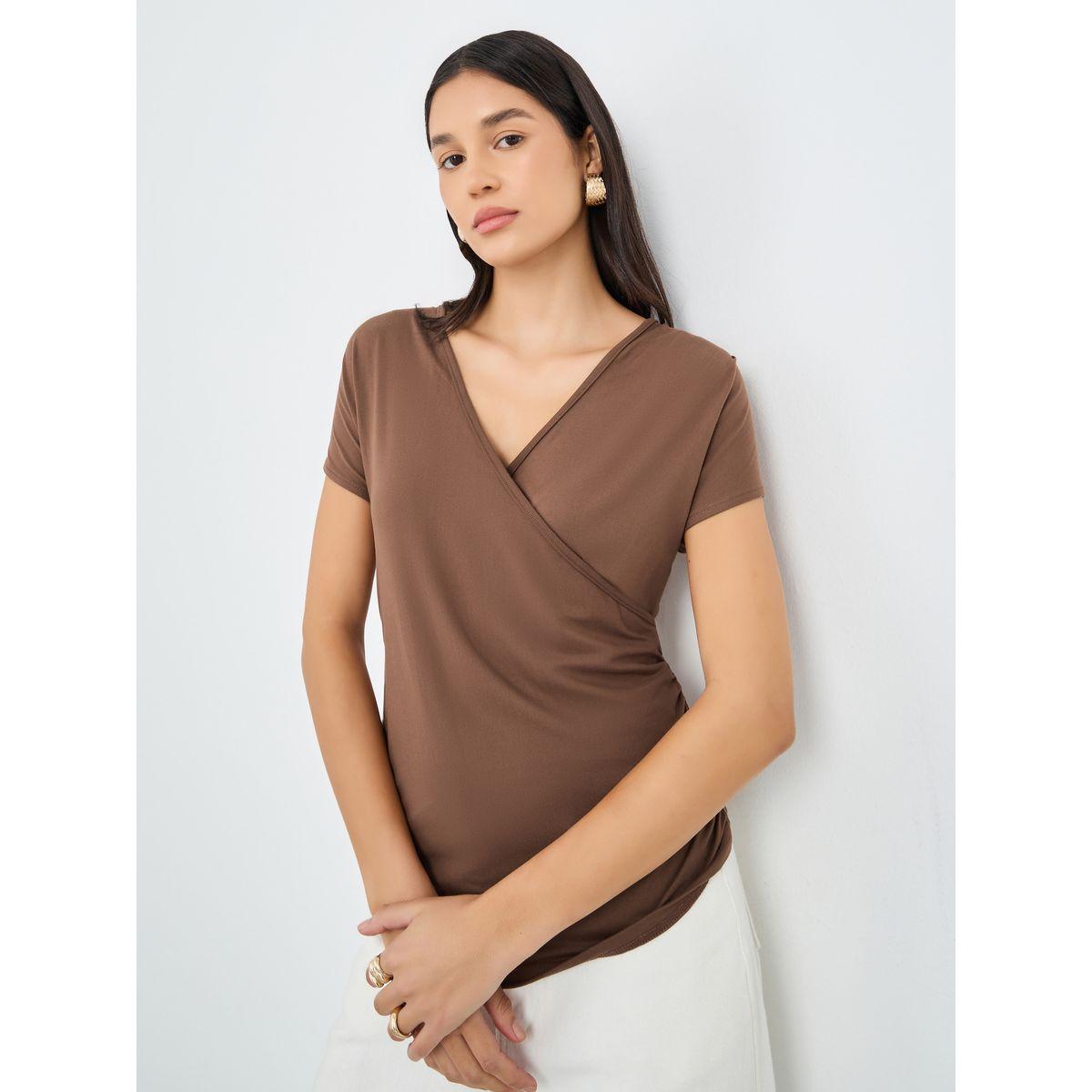 Styli Short Sleeve V Neck Knit Wrap Top-women-clothing-shirtsandblouses-blouses-image-1