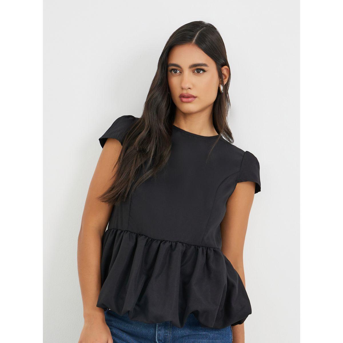 Styli Balloon Hem Short Sleeve Blouse-women-clothing-shirtsandblouses-blouses-image-1