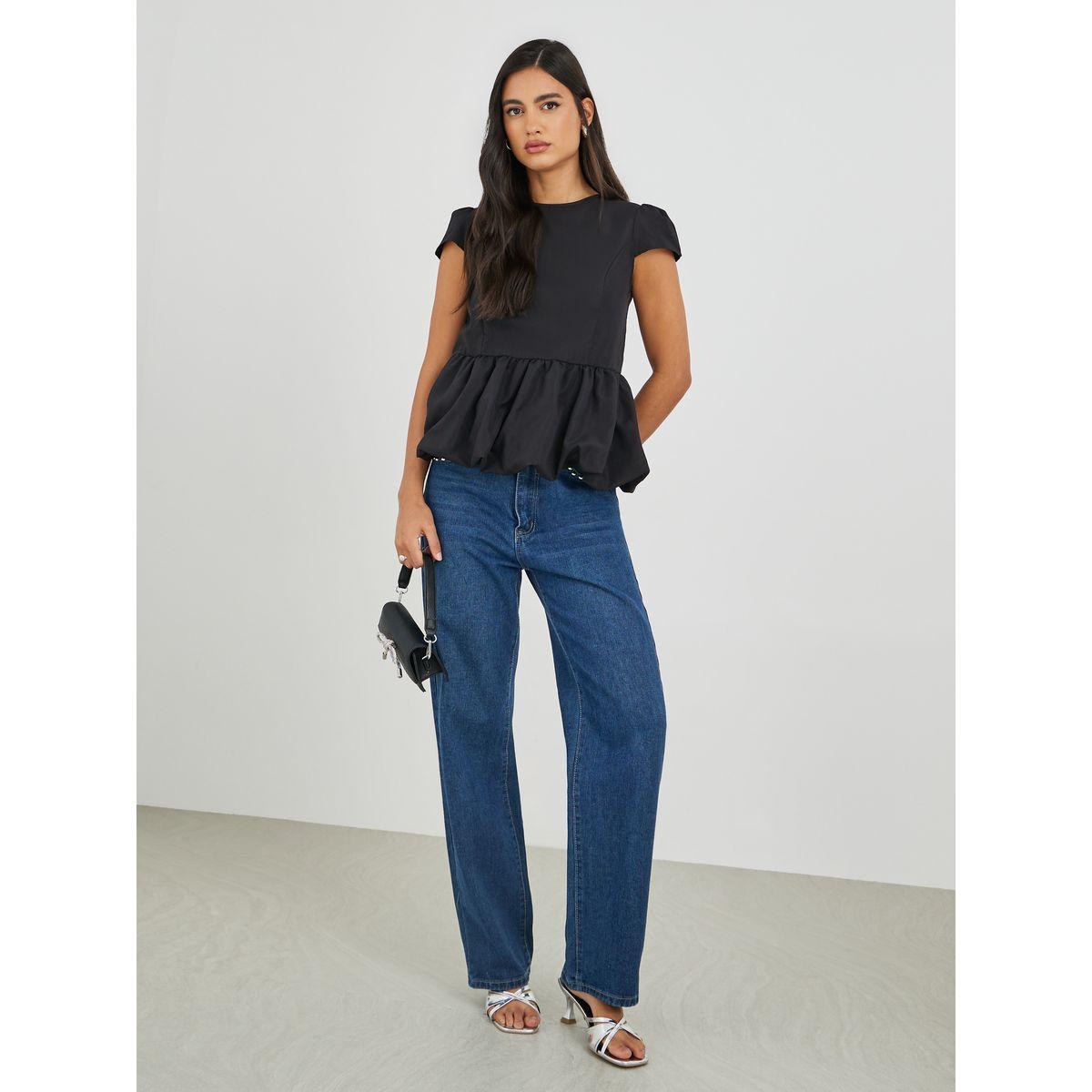 بلوزة بأكمام قصيرة وحافة بالون-women-clothing-shirtsandblouses-blouses-image-2