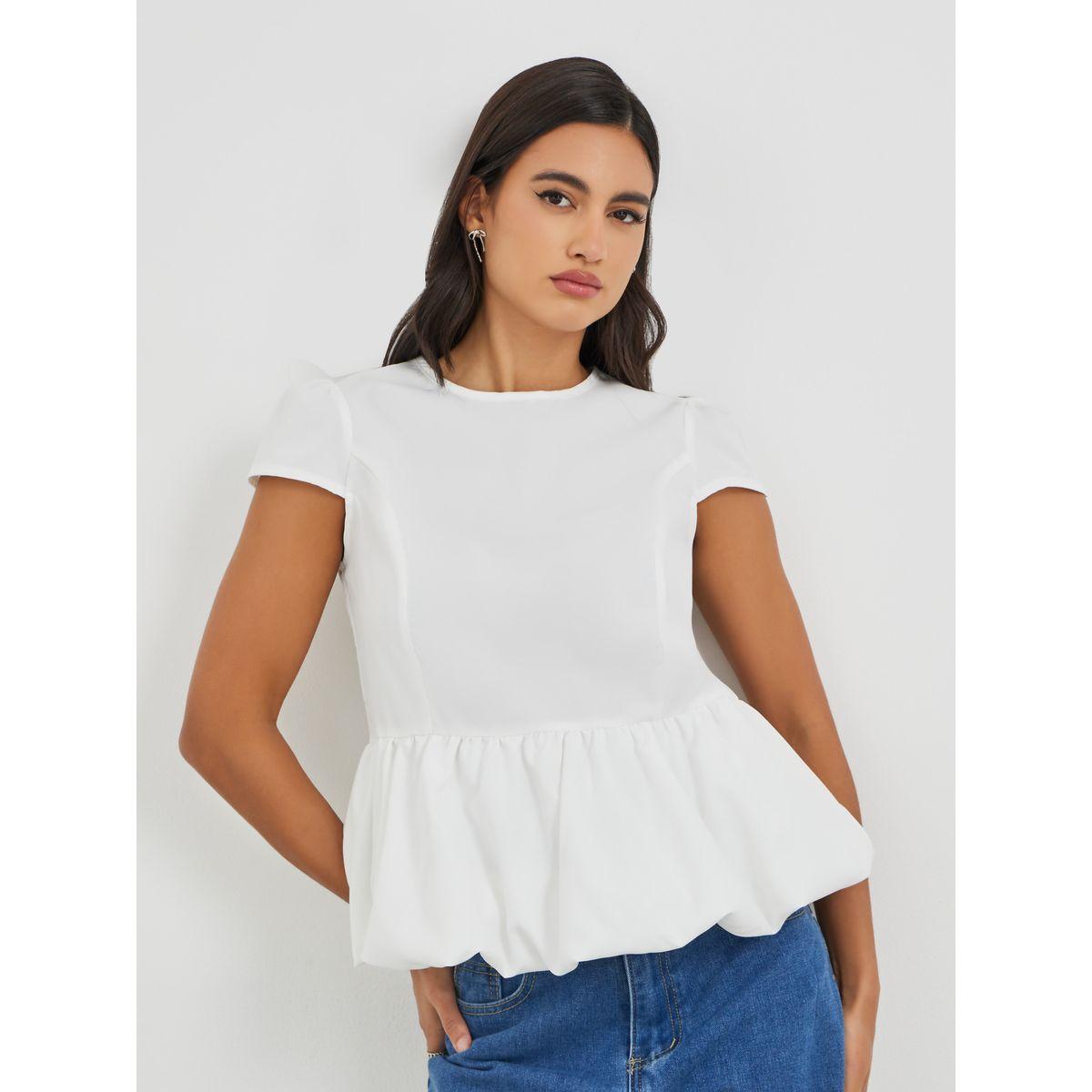 بلوزة بأكمام قصيرة وحافة بالون-women-clothing-shirtsandblouses-blouses-image-1