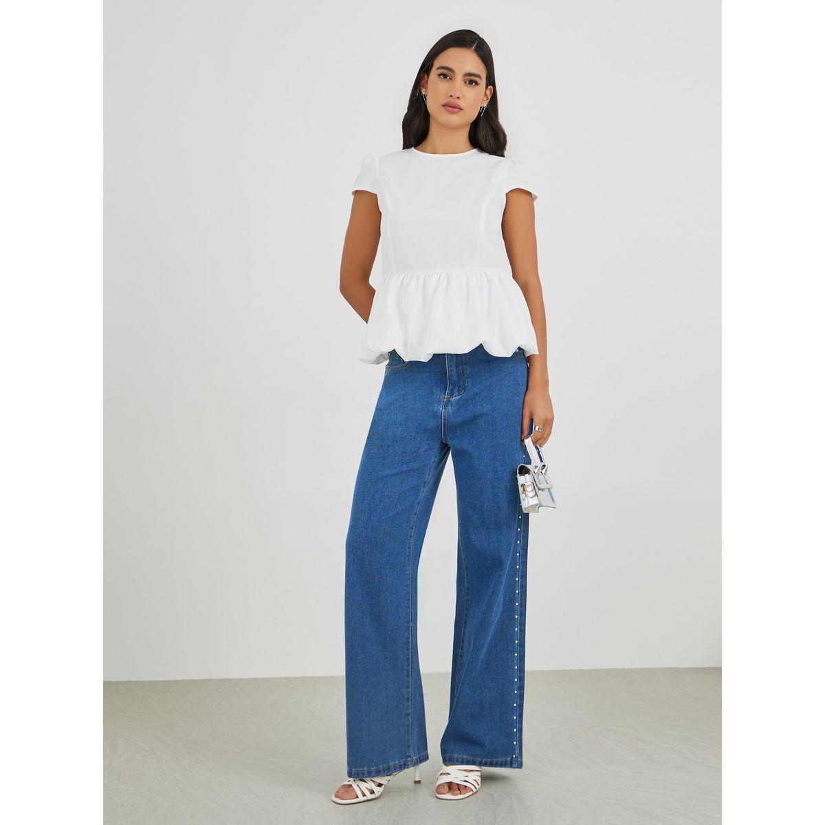 بلوزة بأكمام قصيرة وحافة بالون-women-clothing-shirtsandblouses-blouses-image-2