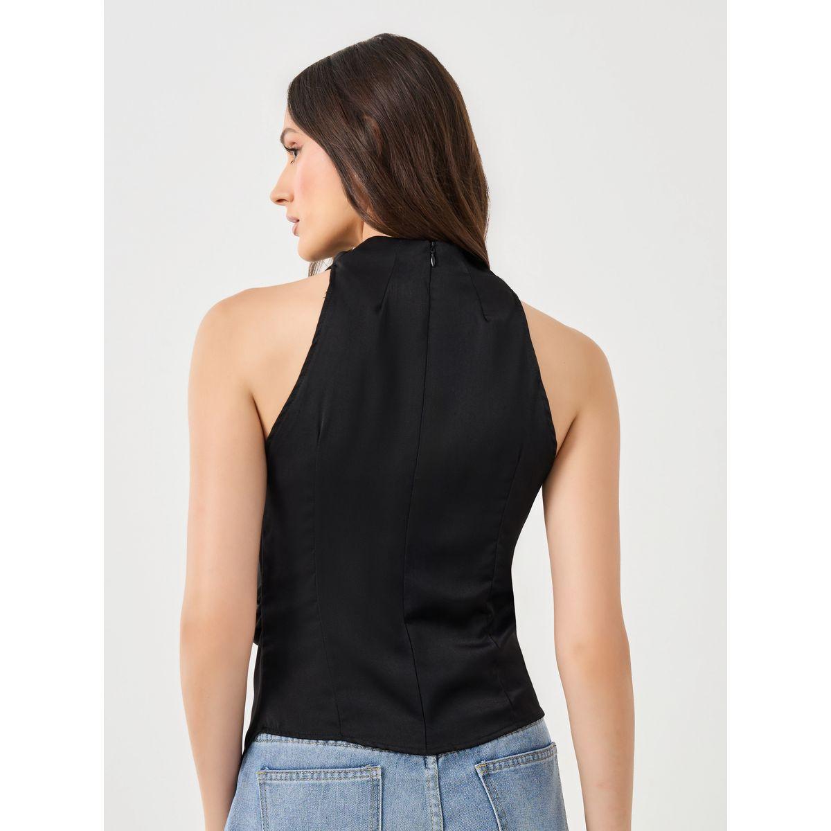 Styli Women Black Turtle Neck Asymmetric Hem Blouse-women-clothing-shirtsandblouses-blouses-image-4