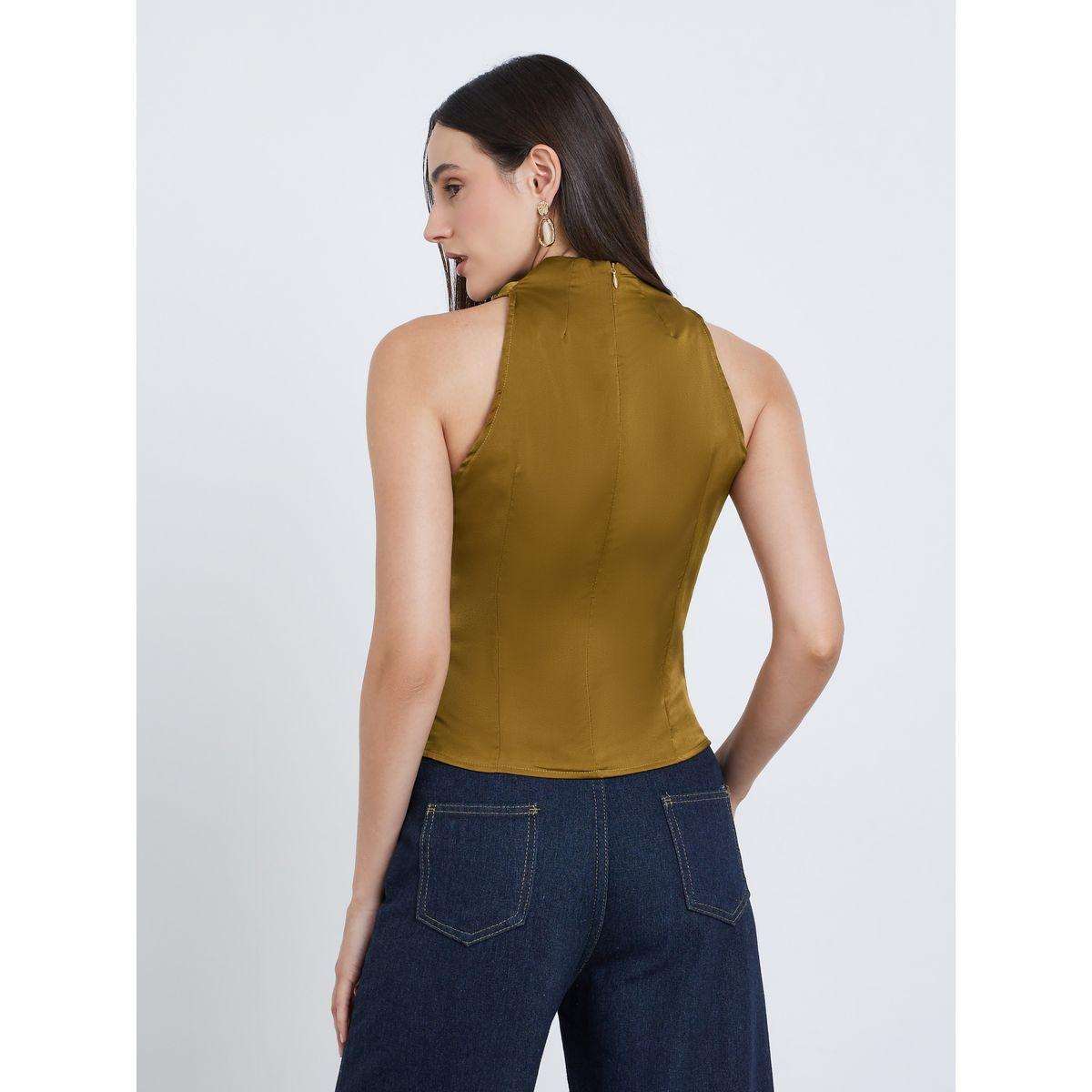 Styli Women Green Turtle Neck Asymmetric Hem Blouse-women-clothing-shirtsandblouses-blouses-image-4