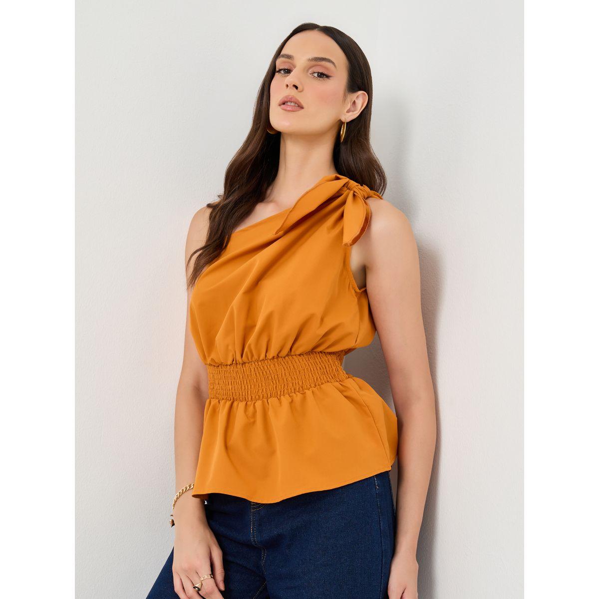 Styli One Shoulder Smocked Waist Sleeveless Top-women-clothing-shirtsandblouses-blouses-image-1