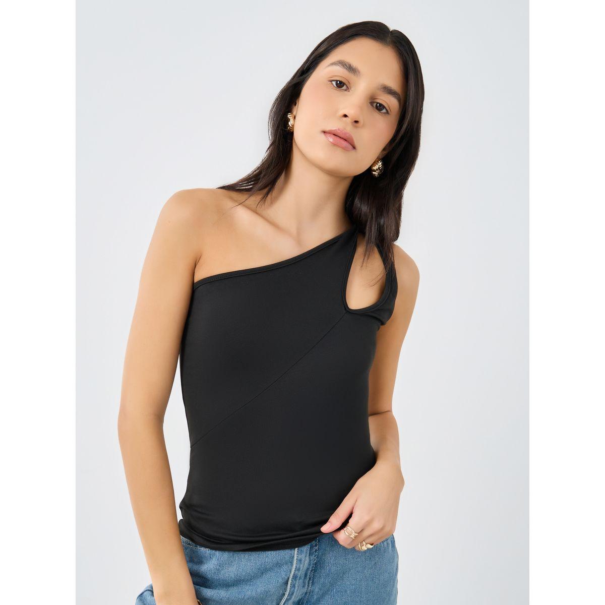 بلوزة مُجسمة بتفاصيل محبوكة وكتف واحد-women-clothing-shirtsandblouses-blouses-image-1