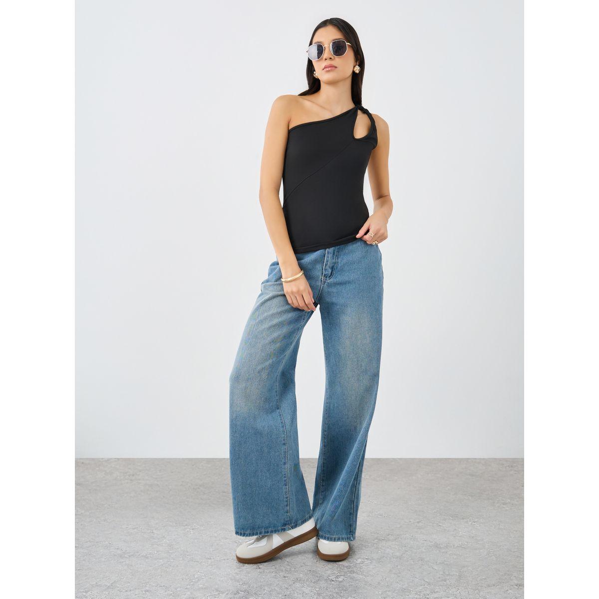Styli Black Fitted One Shoulder Neck Knit Top-women-clothing-shirtsandblouses-blouses-image-2