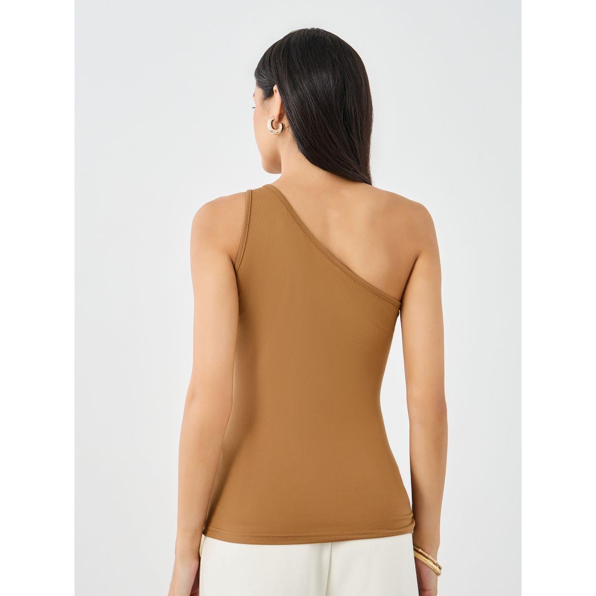 Styli Brown Fitted One Shoulder Neck Knit Top-women-clothing-shirtsandblouses-blouses-image-4