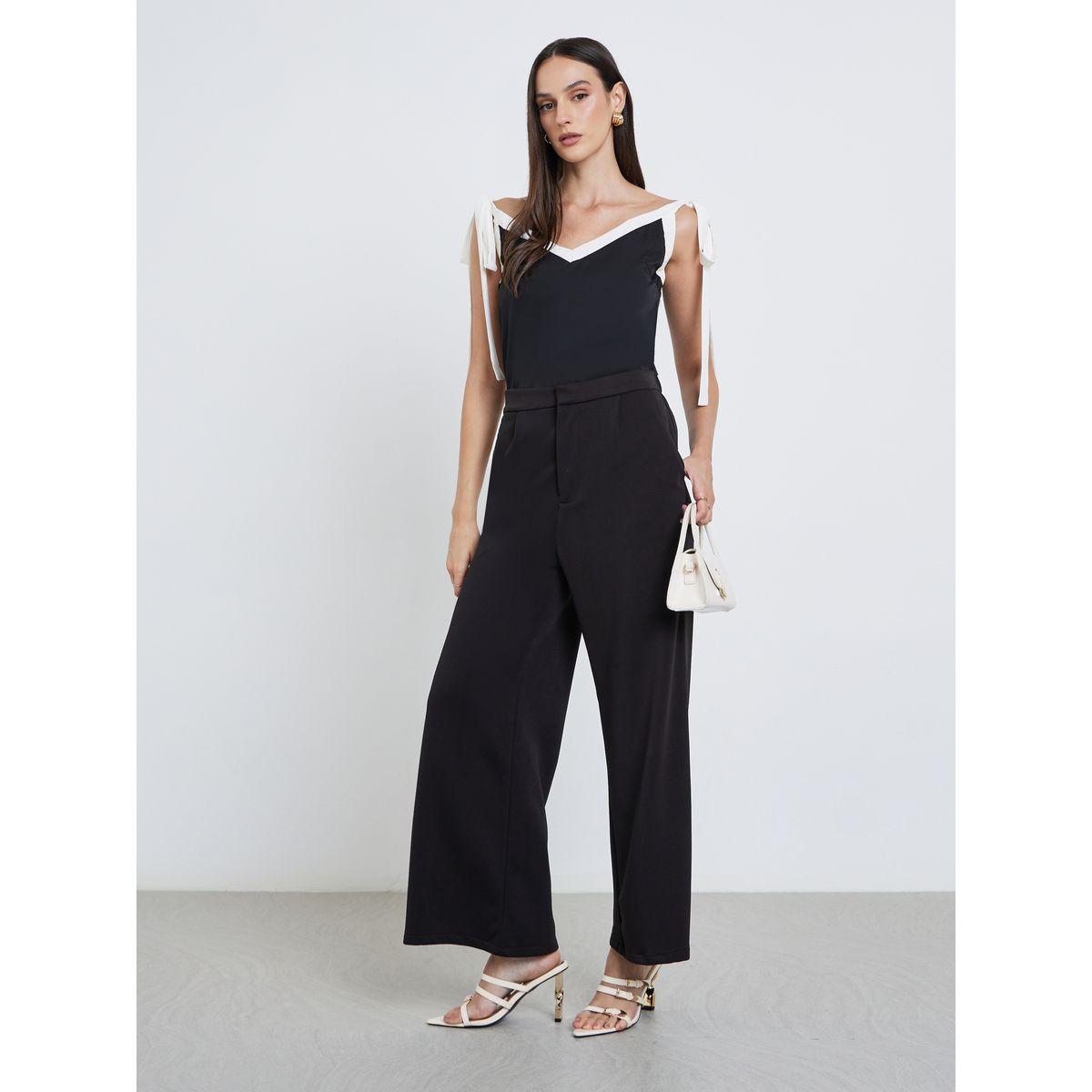 Styli Black Contrast Trim Strappy Cami Top-women-clothing-tshirts-image-2