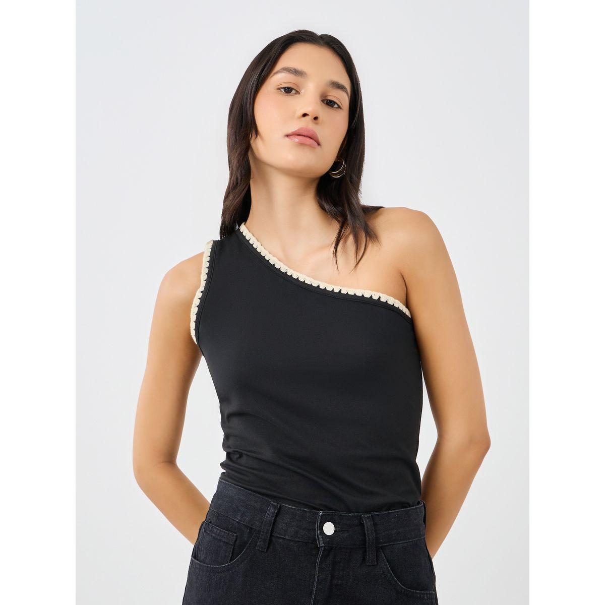 Styli Contrast Trim One Shoulder Knit Top-women-clothing-tshirts-image-2