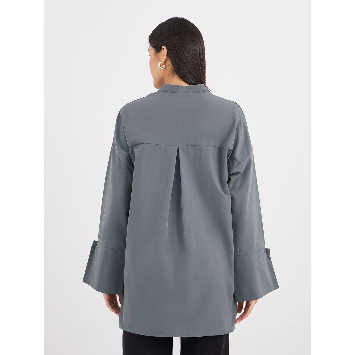 Styli Grey Relaxed Fit Longline Shirt with Pockets-women-clothing-shirtsandblouses-shirts-image-5