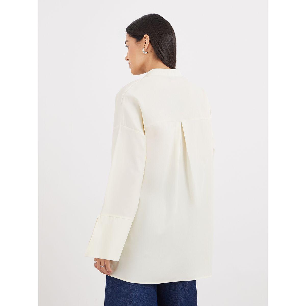 Styli Cream Relaxed Fit Longline Shirt with Pockets-women-clothing-shirtsandblouses-shirts-image-5