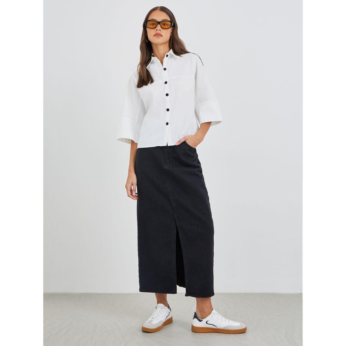 Styli Boxy Fit Buttoned Spread Collar Crop Shirt-women-clothing-shirtsandblouses-shirts-image-2