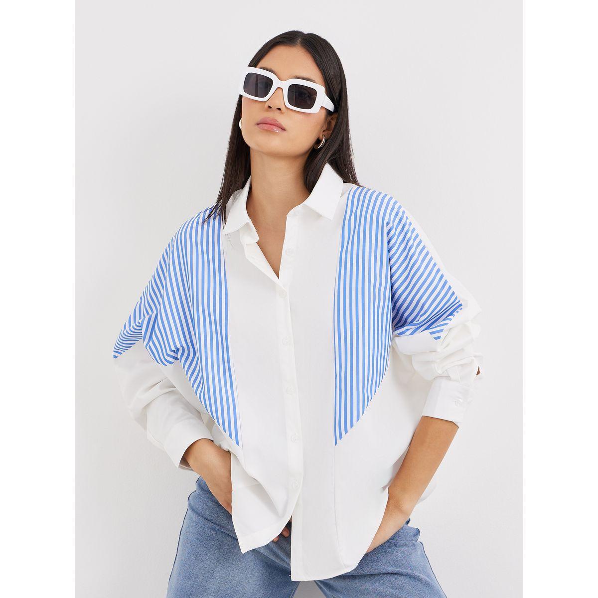 Styli Contrast Striped Relaxed Fit Shirt-women-clothing-shirtsandblouses-shirts-image-1