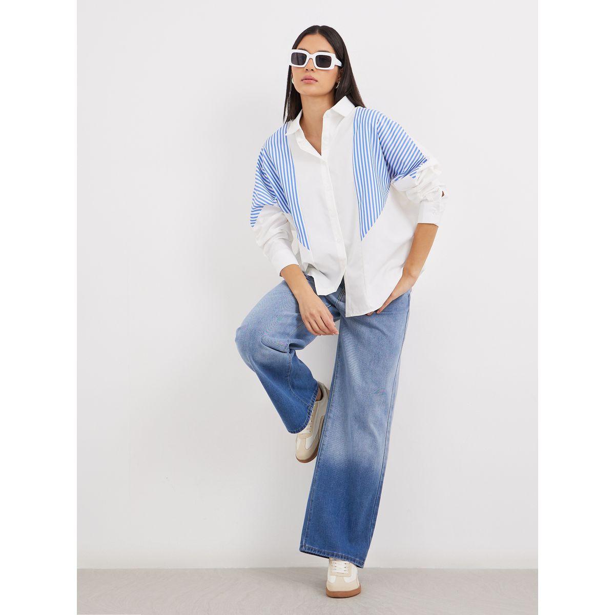 Styli Contrast Striped Relaxed Fit Shirt-women-clothing-shirtsandblouses-shirts-image-3