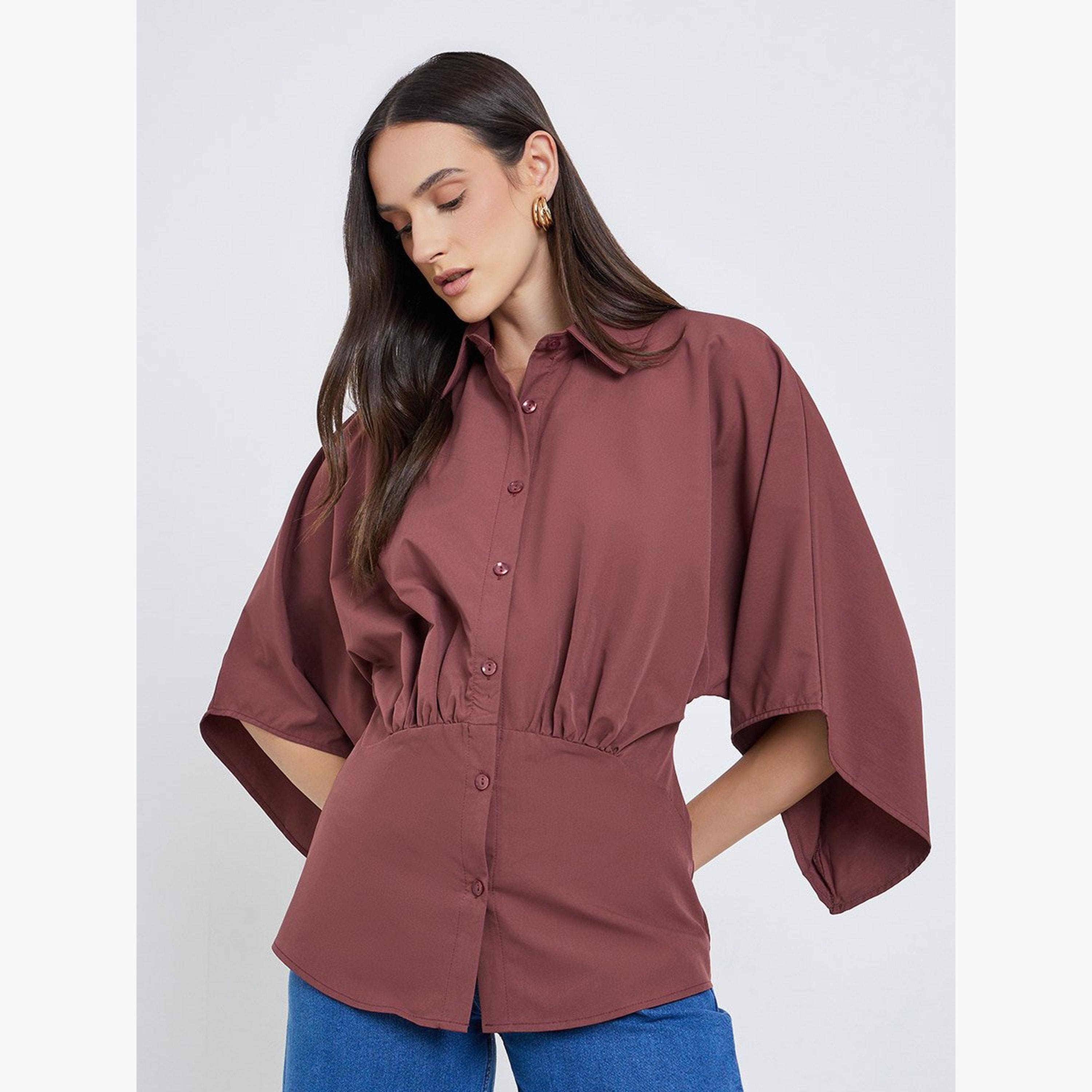 بلوزة سادة بأكمام كيمونو-women-arabicclothing-abayas-image-1