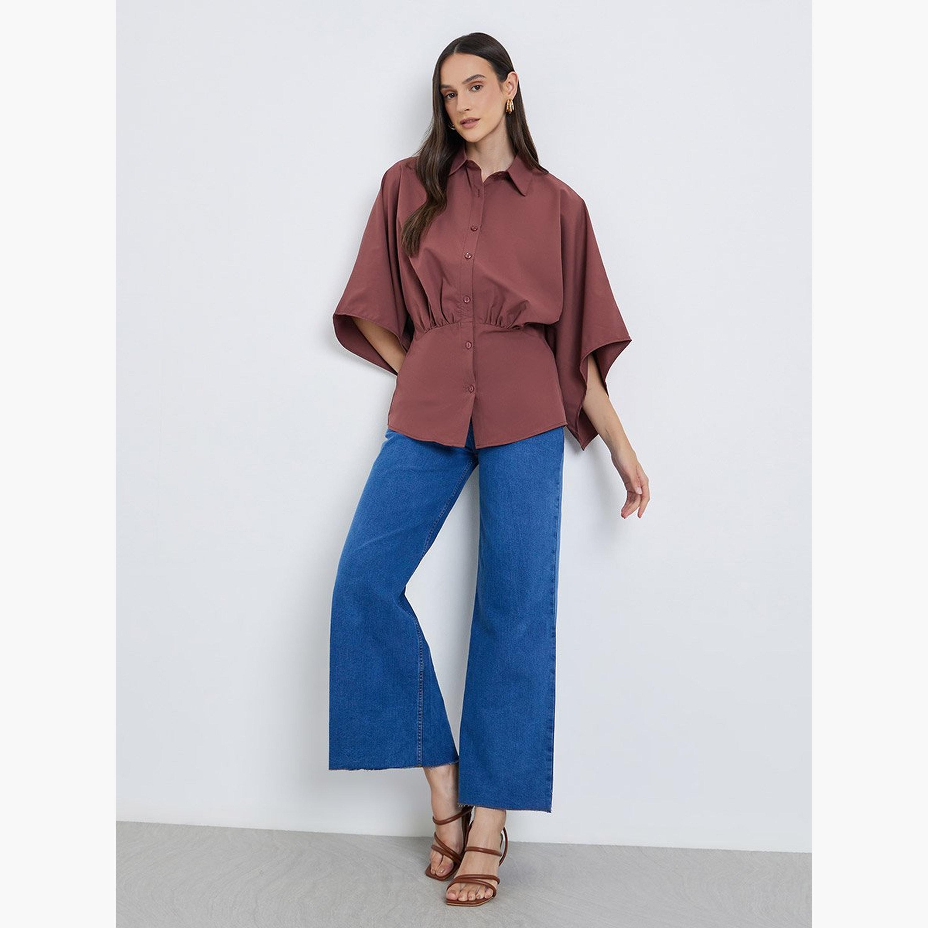 بلوزة سادة بأكمام كيمونو-women-arabicclothing-abayas-image-2
