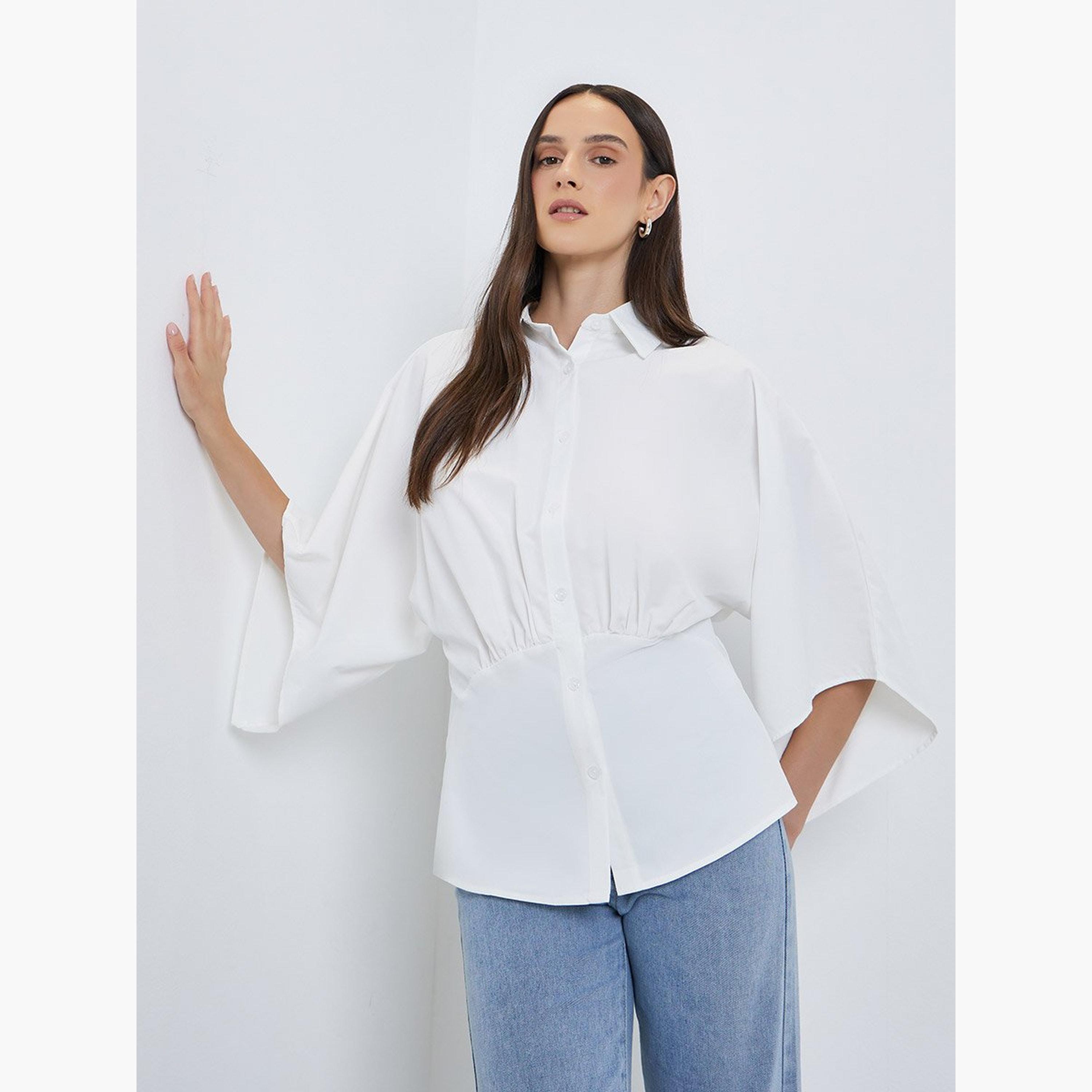ستايلي - قميص سادة بأكمام كيمونو وأزرار-women-arabicclothing-abayas-image-1