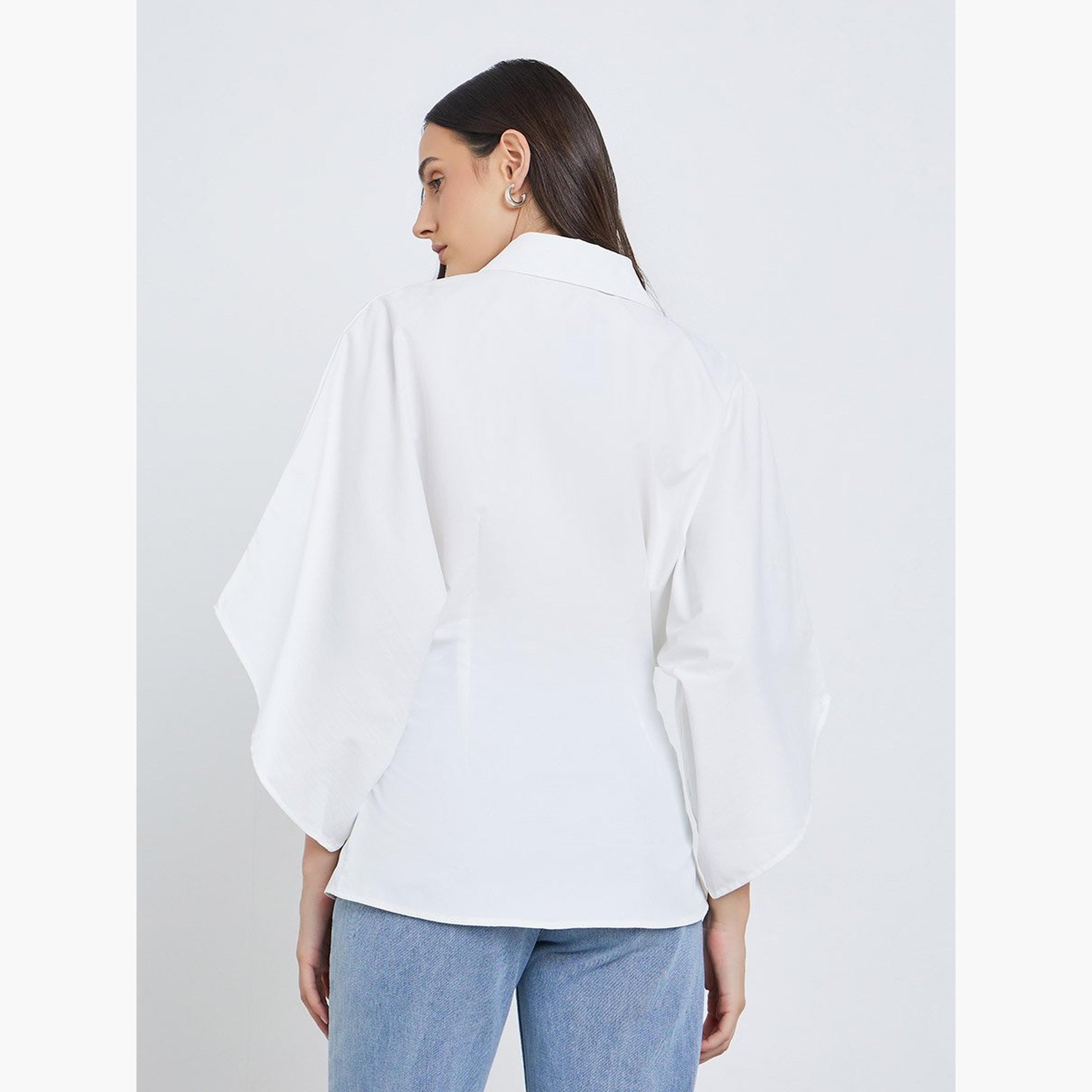 ستايلي - قميص سادة بأكمام كيمونو وأزرار-women-arabicclothing-abayas-image-4