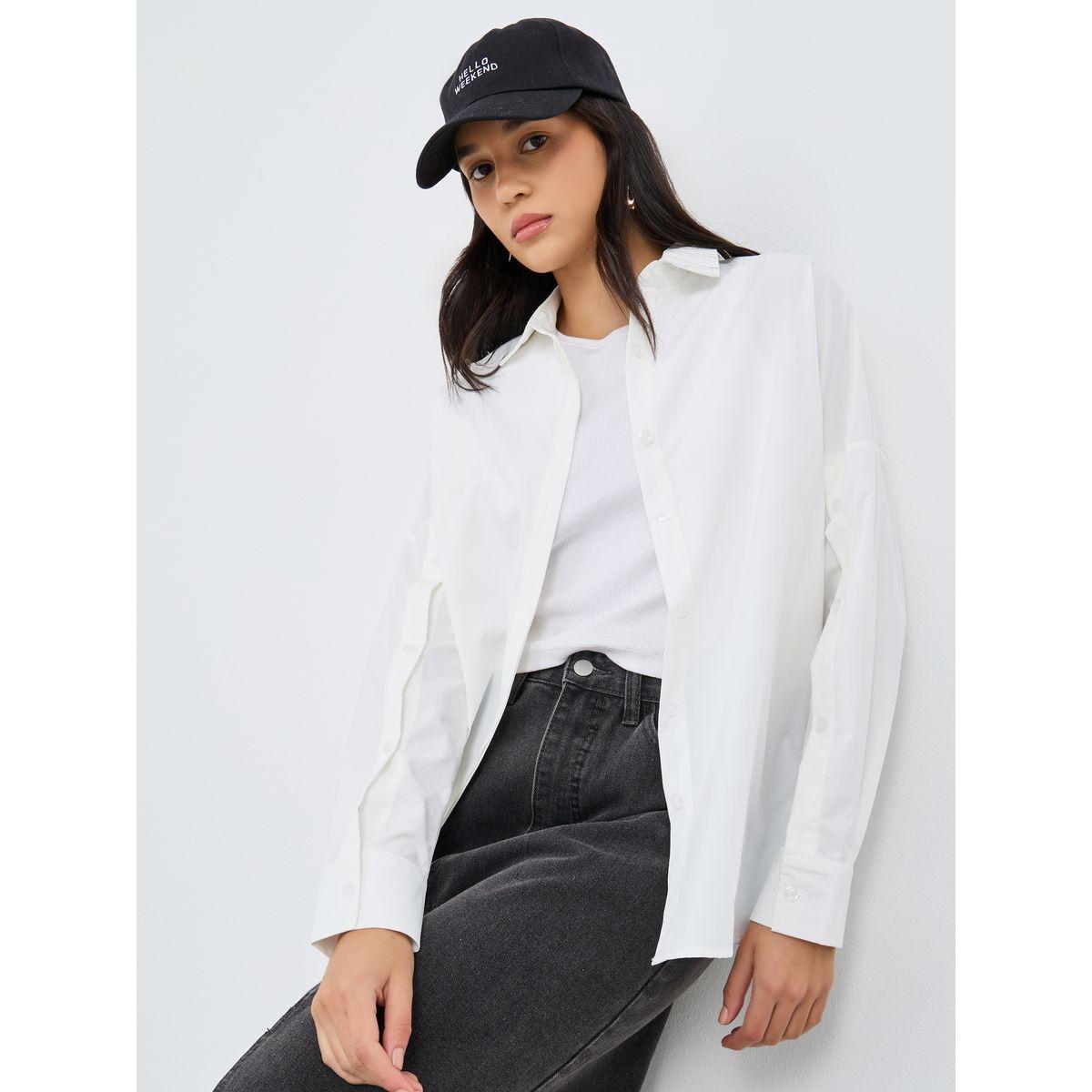 Styli Plain Collared Shirt with Buttoned Sleeve-women-clothing-shirtsandblouses-shirts-image-1