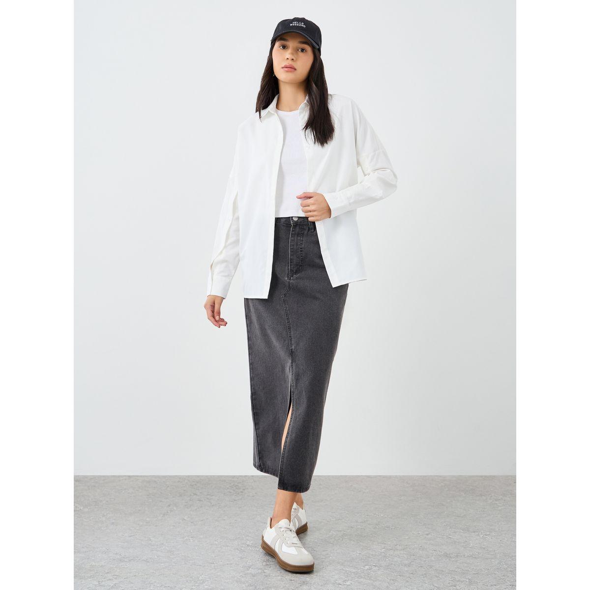 Styli Plain Collared Shirt with Buttoned Sleeve-women-clothing-shirtsandblouses-shirts-image-2