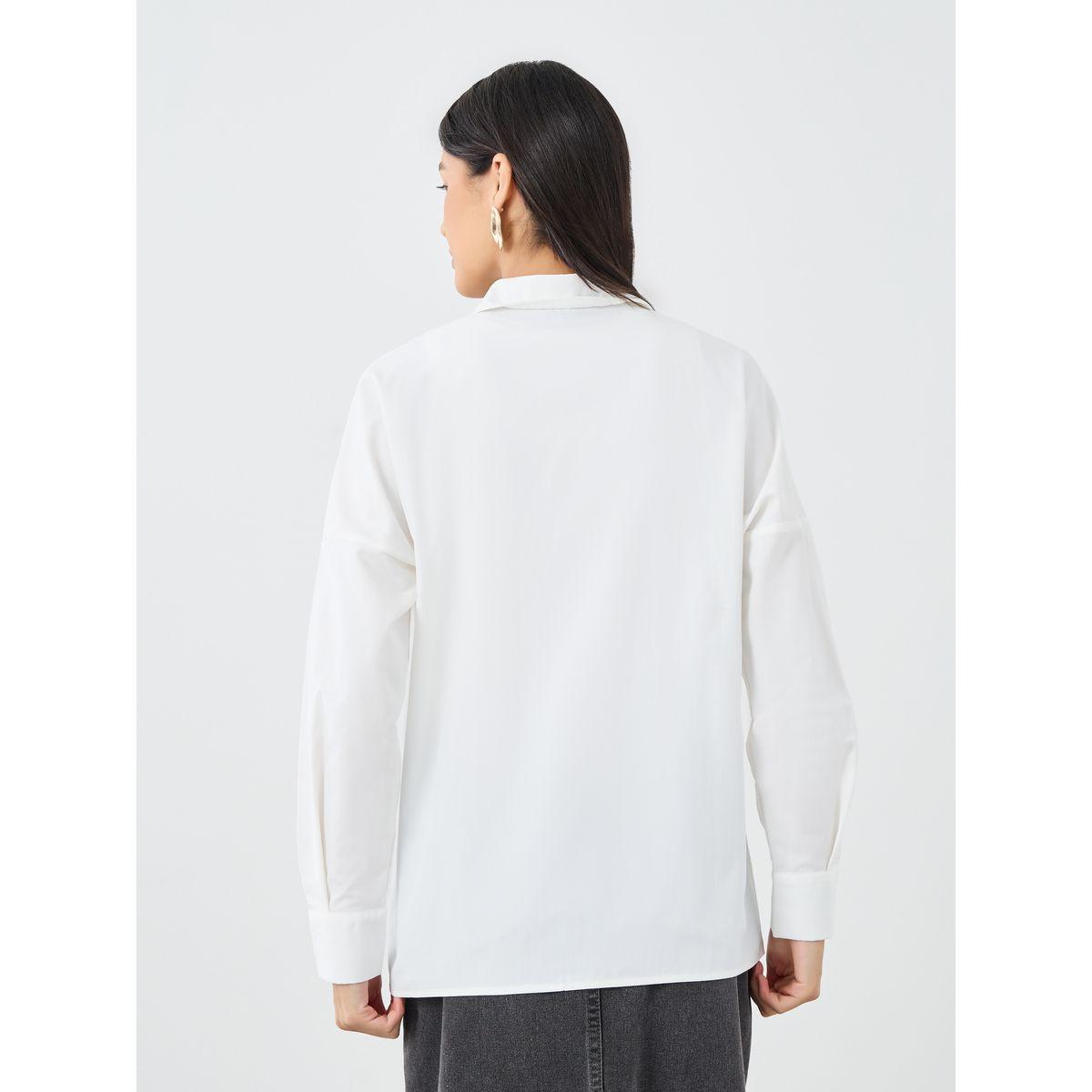 Styli Plain Collared Shirt with Buttoned Sleeve-women-clothing-shirtsandblouses-shirts-image-5