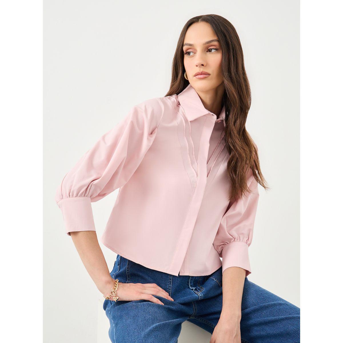 بلوزة بياقة مع تفاصيل مدروزة-women-clothing-shirtsandblouses-shirts-image-1