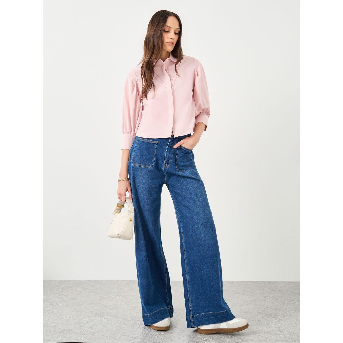 بلوزة بياقة مع تفاصيل مدروزة-women-clothing-shirtsandblouses-shirts-image-2