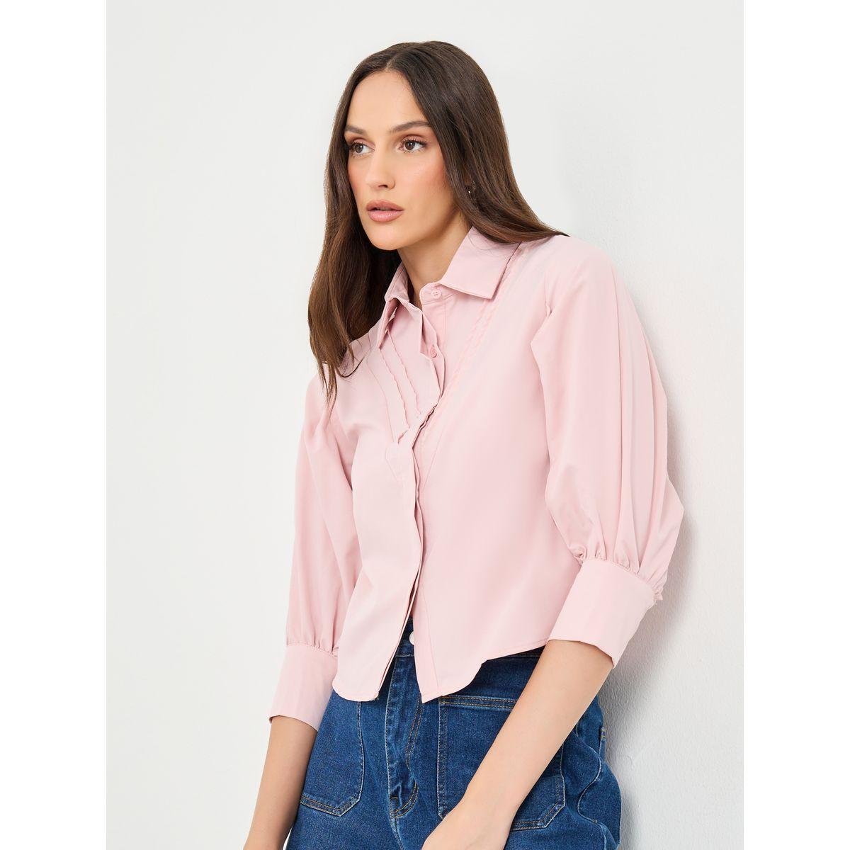 بلوزة بياقة مع تفاصيل مدروزة-women-clothing-shirtsandblouses-shirts-image-3