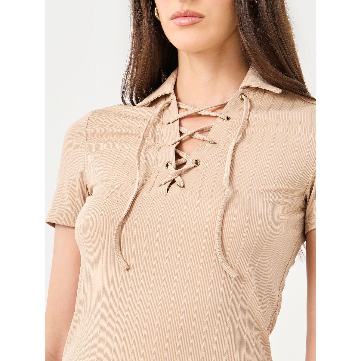 Styli Lace Up Polo Knit Top-women-clothing-tshirts-image-3