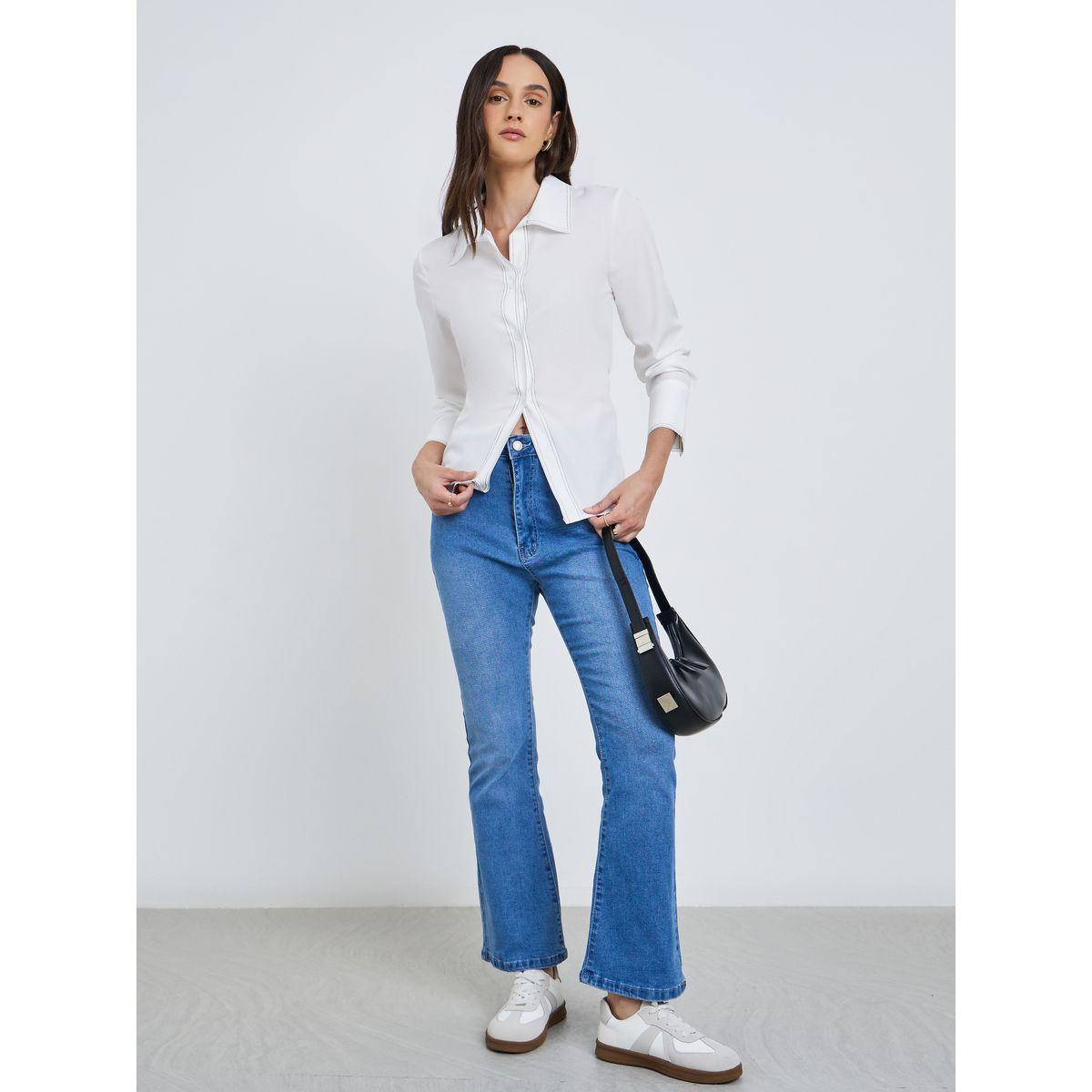 Styli White Contrast Stitch Detail Regular Fit Shirt-women-clothing-shirtsandblouses-shirts-image-2
