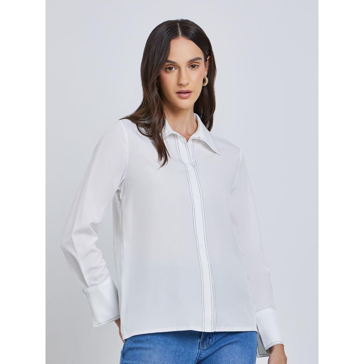 Styli White Contrast Stitch Detail Regular Fit Shirt-women-clothing-shirtsandblouses-shirts-image-3