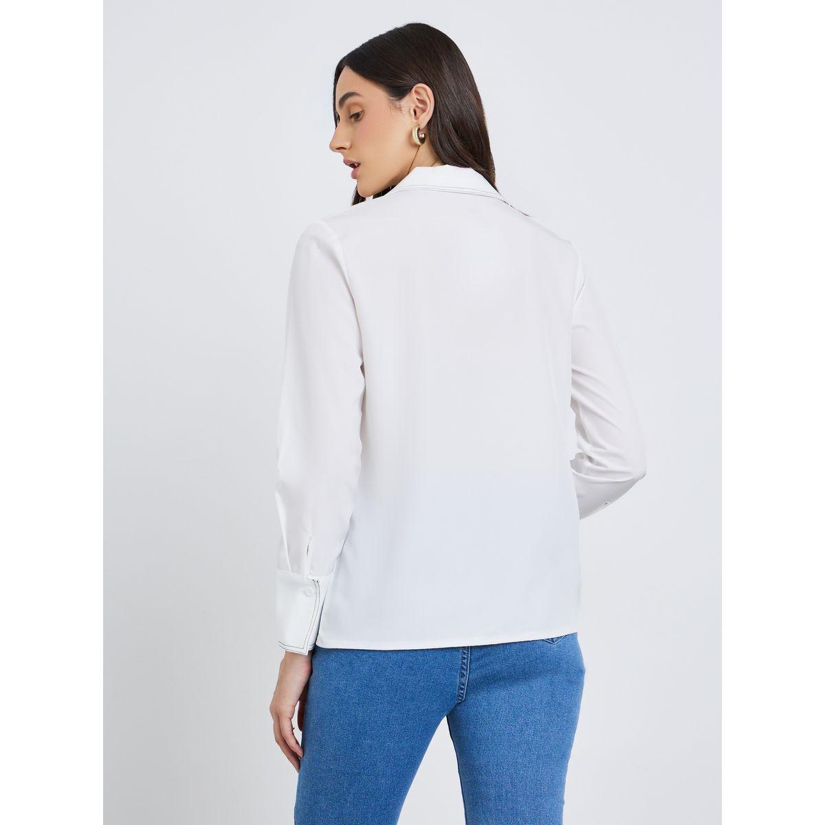 Styli White Contrast Stitch Detail Regular Fit Shirt-women-clothing-shirtsandblouses-shirts-image-5