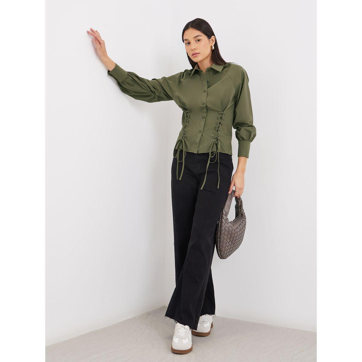 Styli Lace Up Detail Raglan Sleeve Buttoned Shirt-women-clothing-shirtsandblouses-shirts-image-2