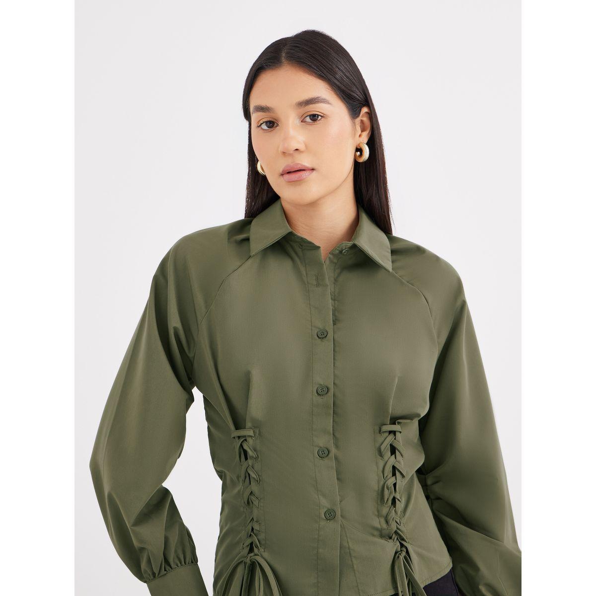 Styli Lace Up Detail Raglan Sleeve Buttoned Shirt-women-clothing-shirtsandblouses-shirts-image-4