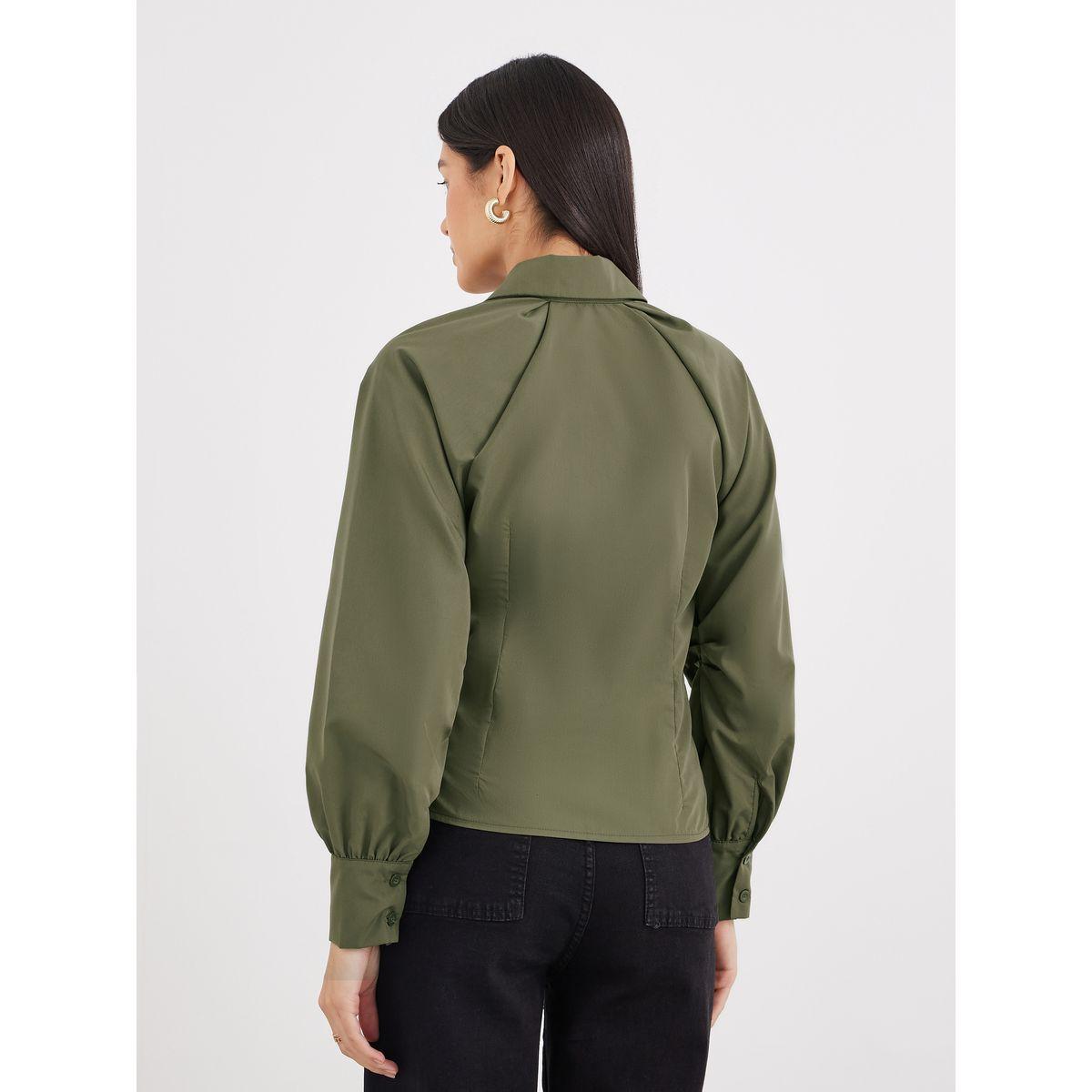Styli Lace Up Detail Raglan Sleeve Buttoned Shirt-women-clothing-shirtsandblouses-shirts-image-3