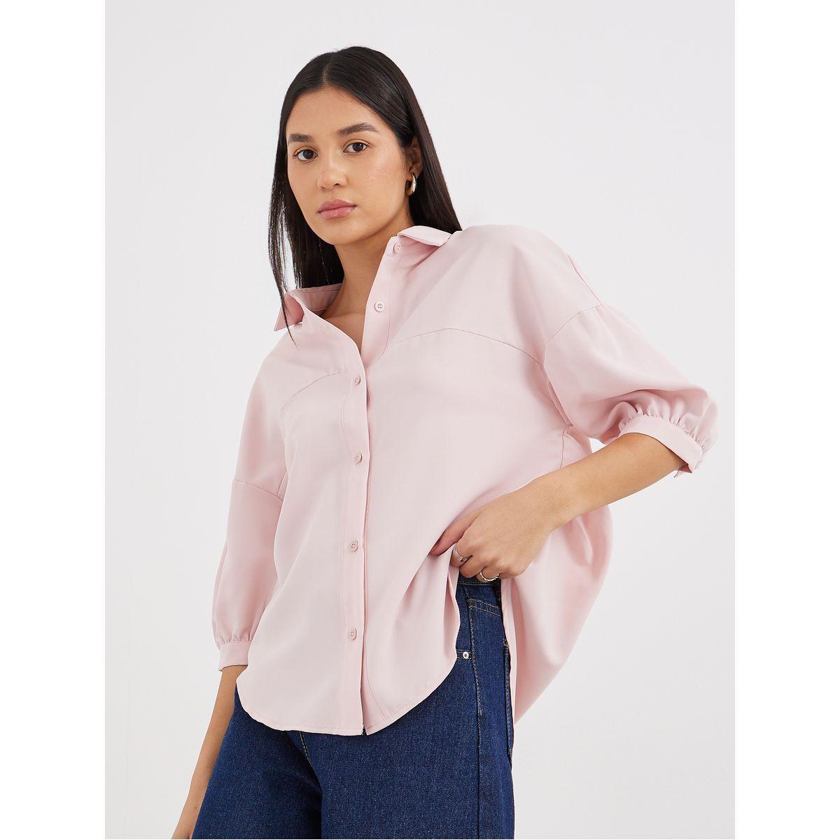 بلوزة فضفاضة بأكمام بالون وحافة منحنية-women-clothing-shirtsandblouses-shirts-image-2