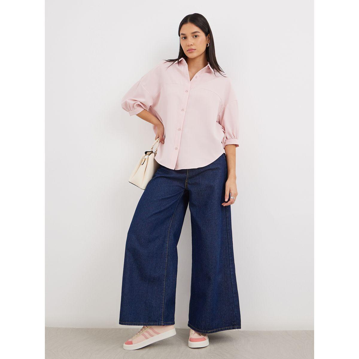 بلوزة فضفاضة بأكمام بالون وحافة منحنية-women-clothing-shirtsandblouses-shirts-image-1
