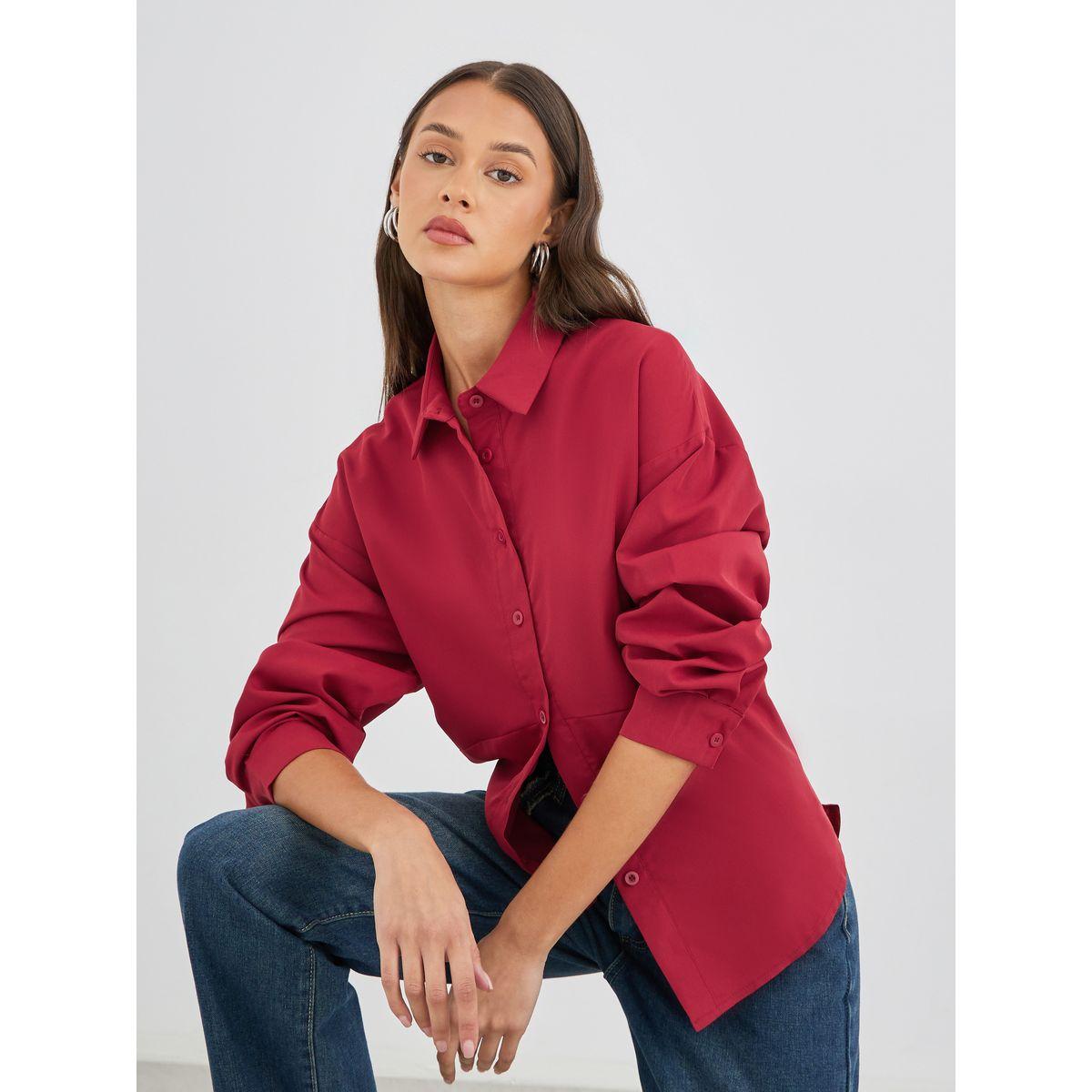 بلوزة فضفاضة سادة بأكمام طويلة-women-clothing-shirtsandblouses-shirts-image-1