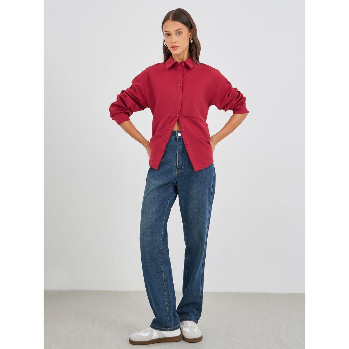 بلوزة فضفاضة سادة بأكمام طويلة-women-clothing-shirtsandblouses-shirts-image-2