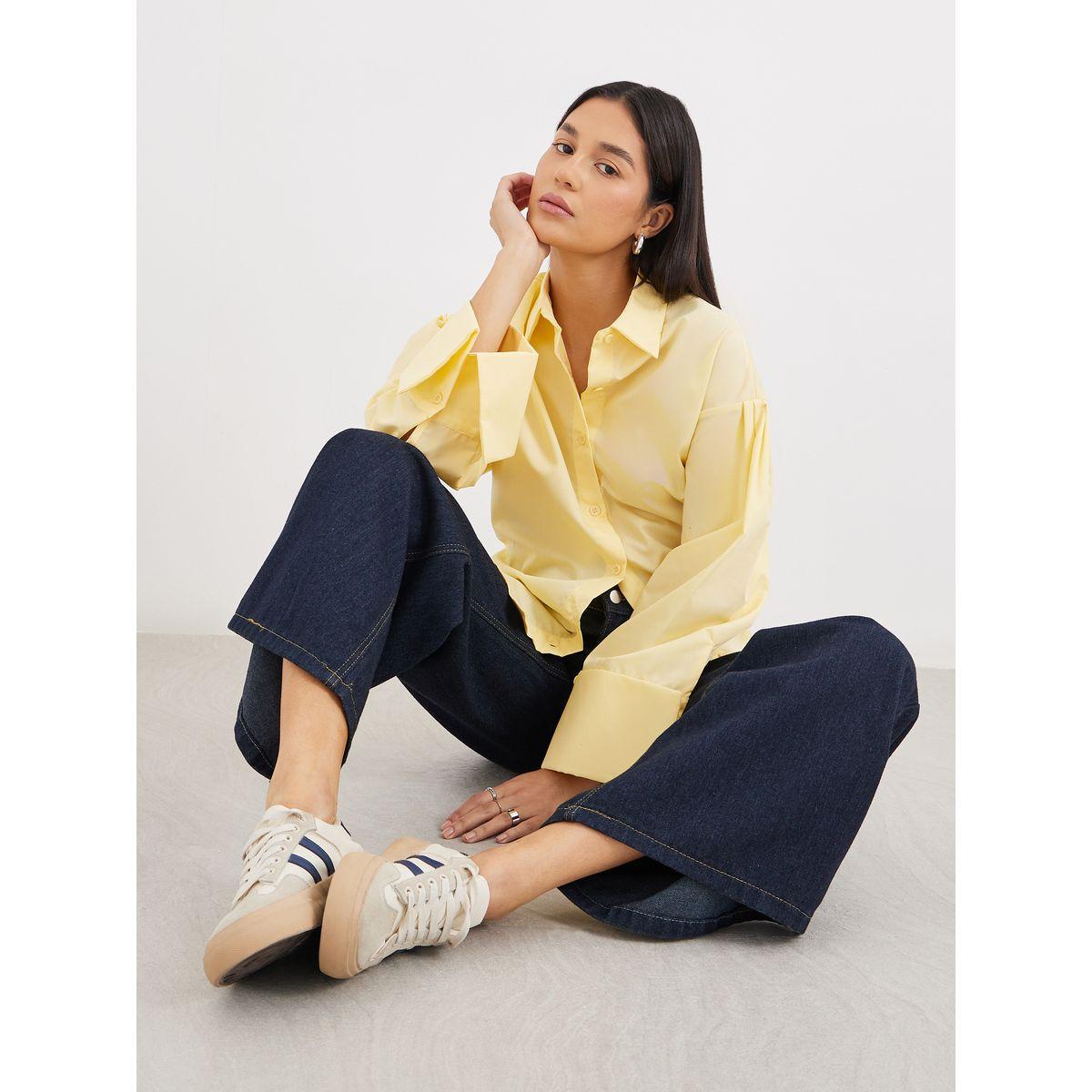 Styli Yellow Oversized Button-Down Shirt for Women-women-clothing-shirtsandblouses-shirts-image-1
